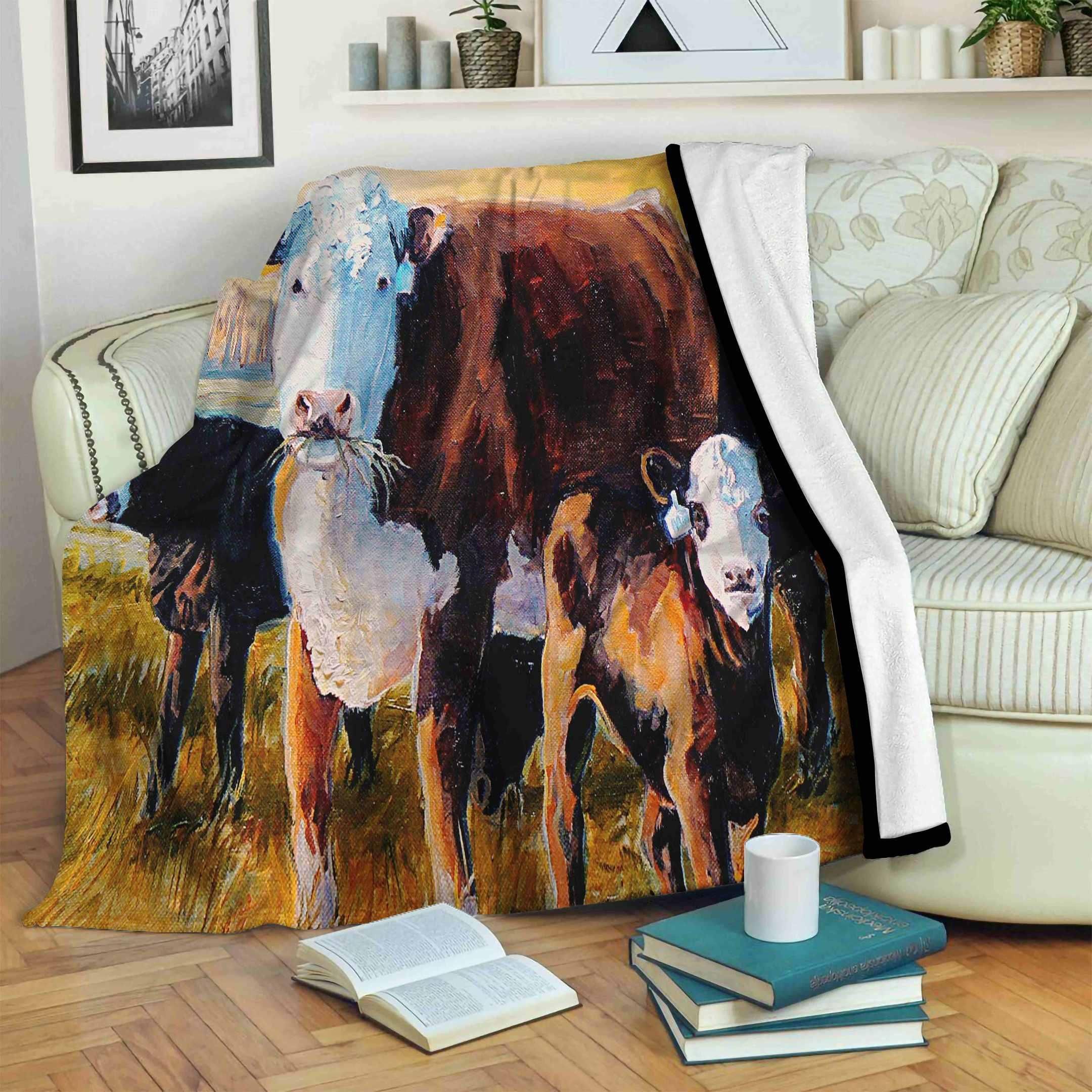 Cow Sherpa Fleece Blanket