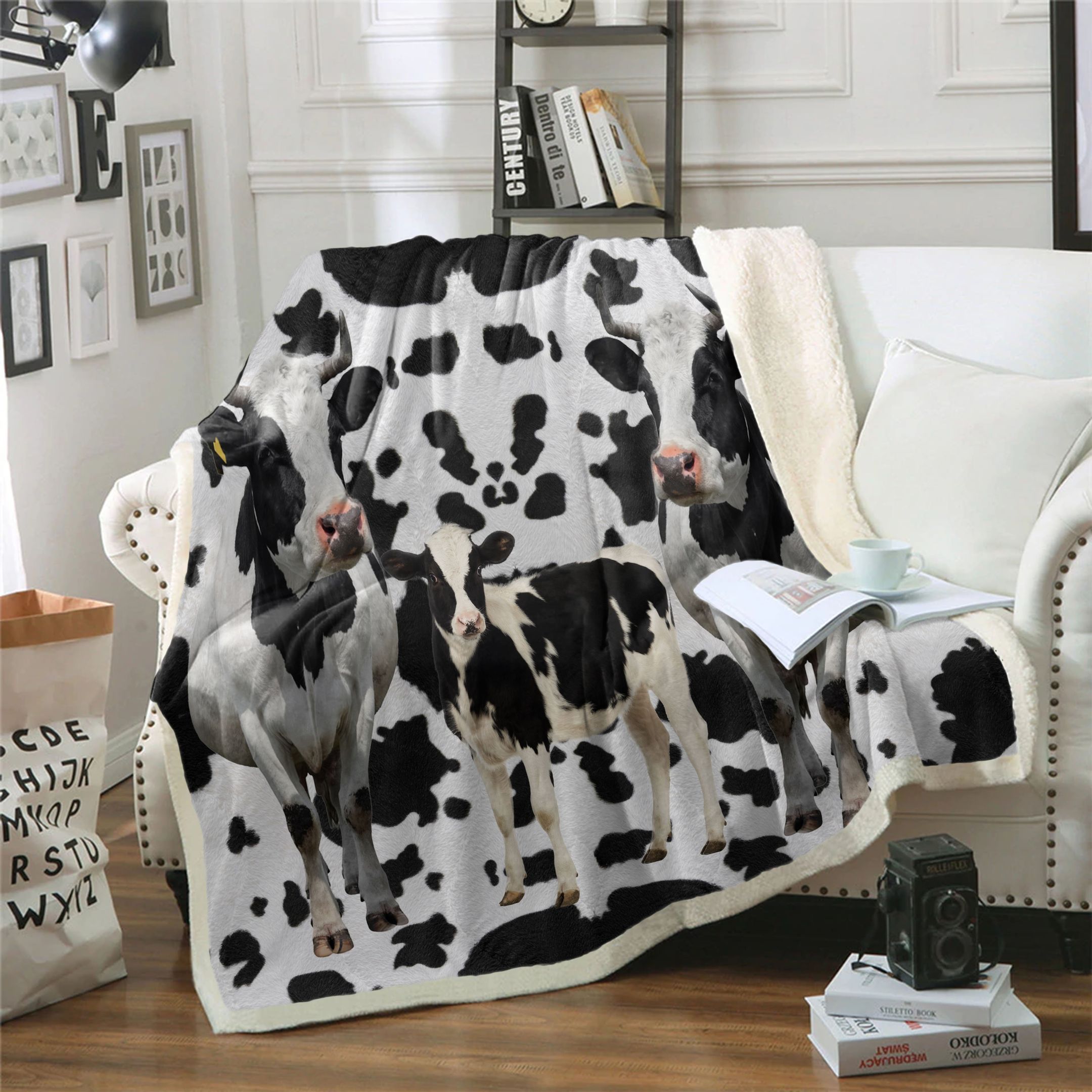 Cow Sherpa Fleece Blanket