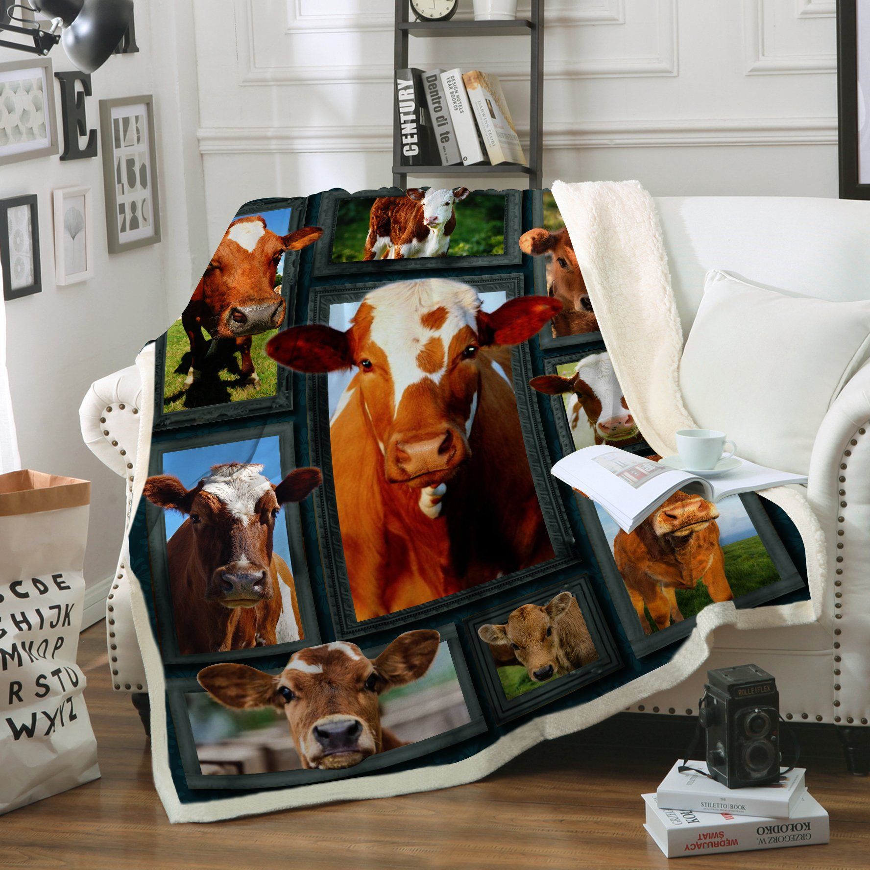 Cow Sherpa Fleece Blanket