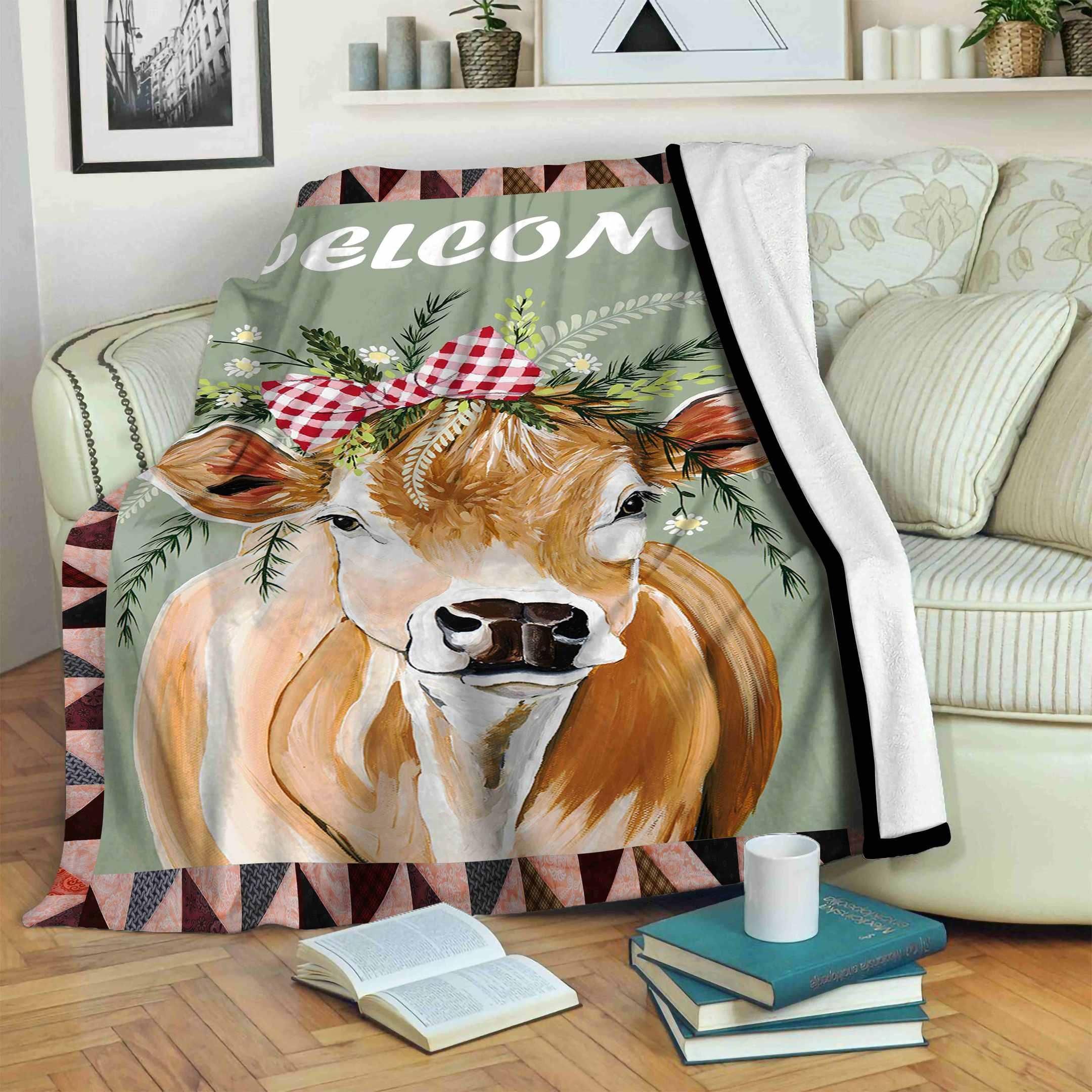 Cow Sherpa Fleece Blanket