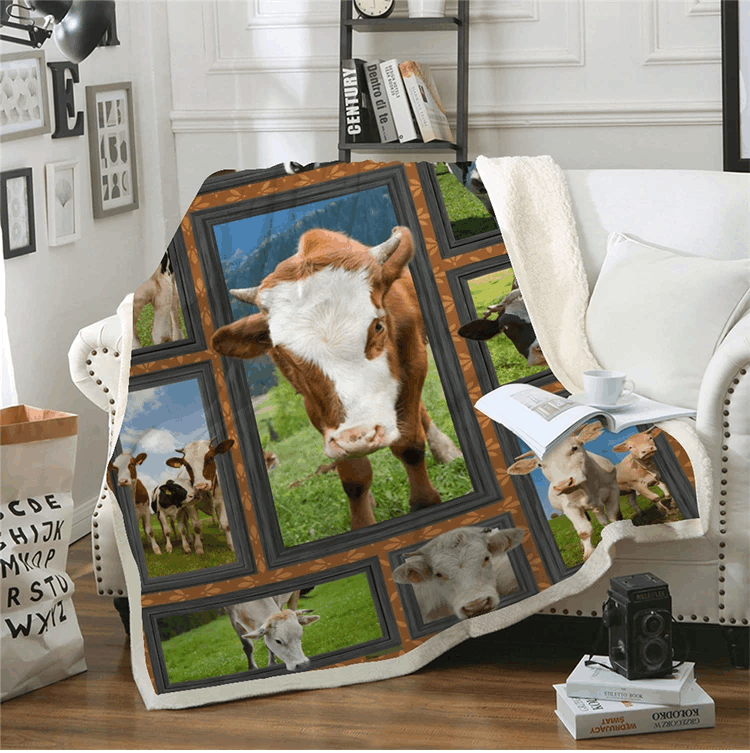 Cow Sherpa Fleece Blanket