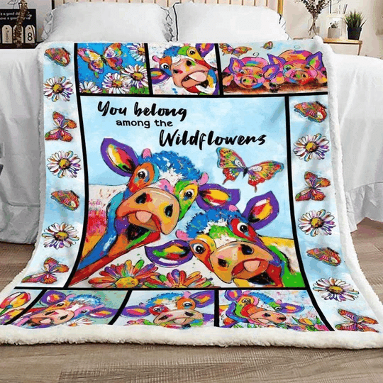 Cow Sherpa Fleece Blanket