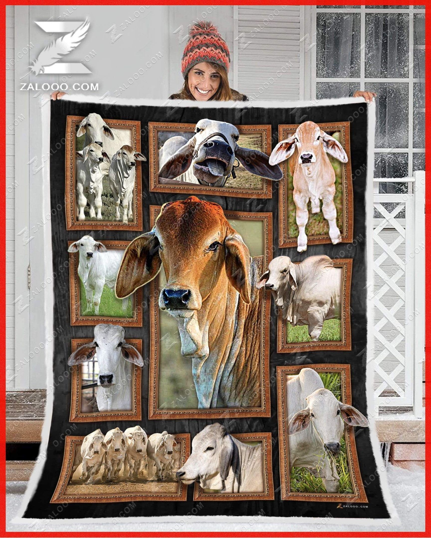 Cow Cute Brahman Cattles Sherpa Fleece Blanket