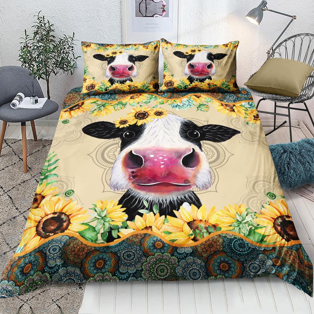 Cow Cute Sunflower Mandala Bedding Set