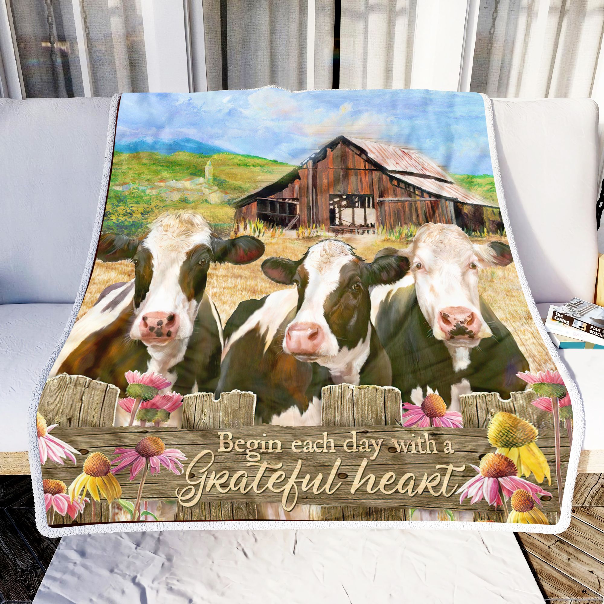 Cow Farm Begin Each Day Fleece Blanket