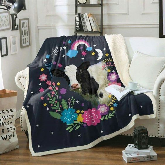 Cow Flower Colors Sherpa Fleece Blanket