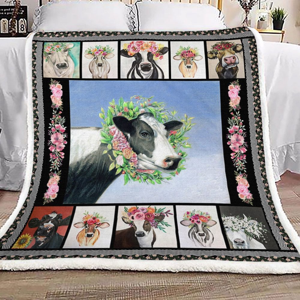 Cow Flower Sherpa Fleece Blanket