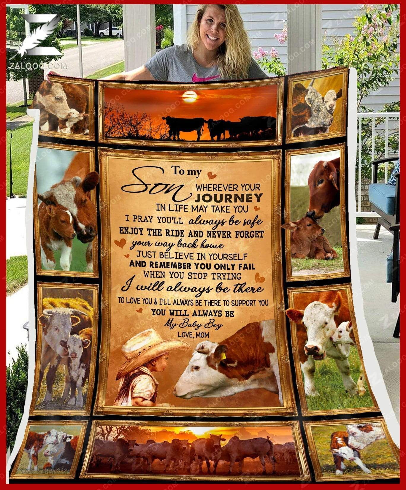 Cow For Son From Mom Journey Sherpa Fleece Blanket