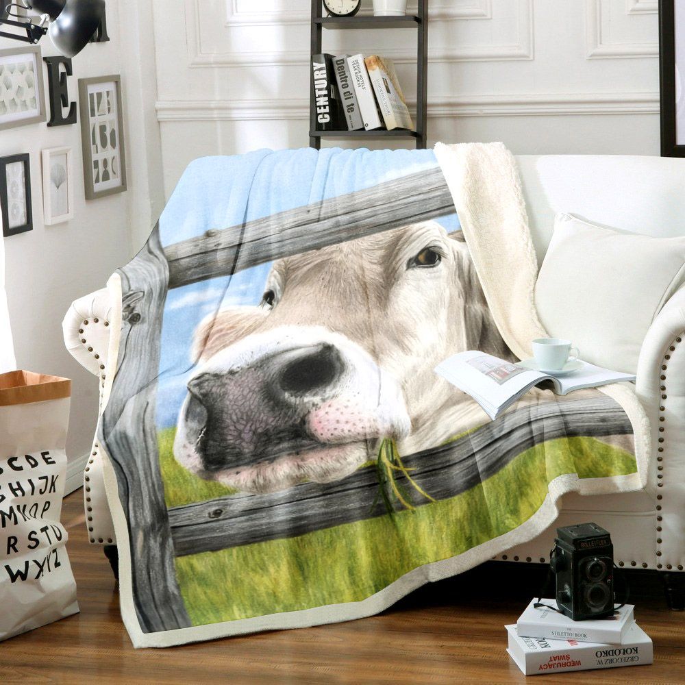 Cow Greeting Sherpa Fleece Blanket
