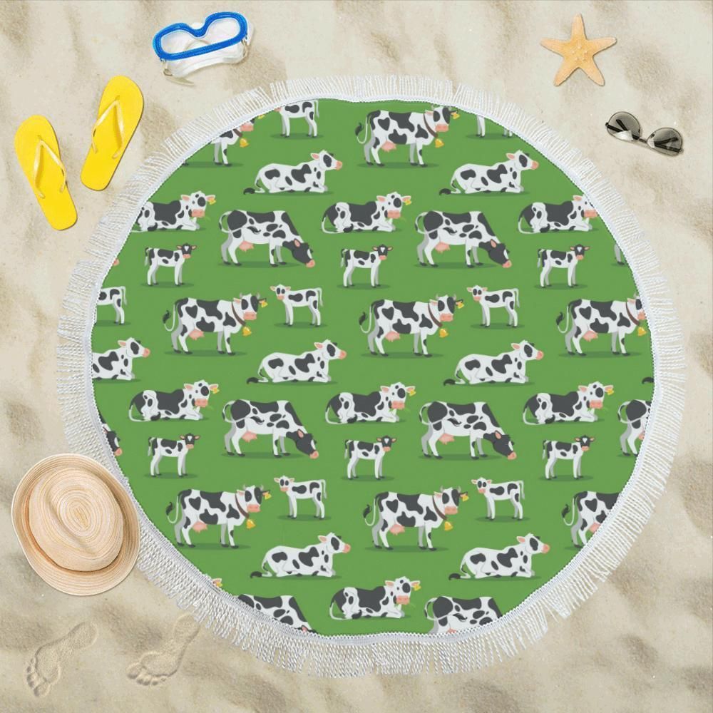 Cow Happy Print Pattern Round Beach Towel