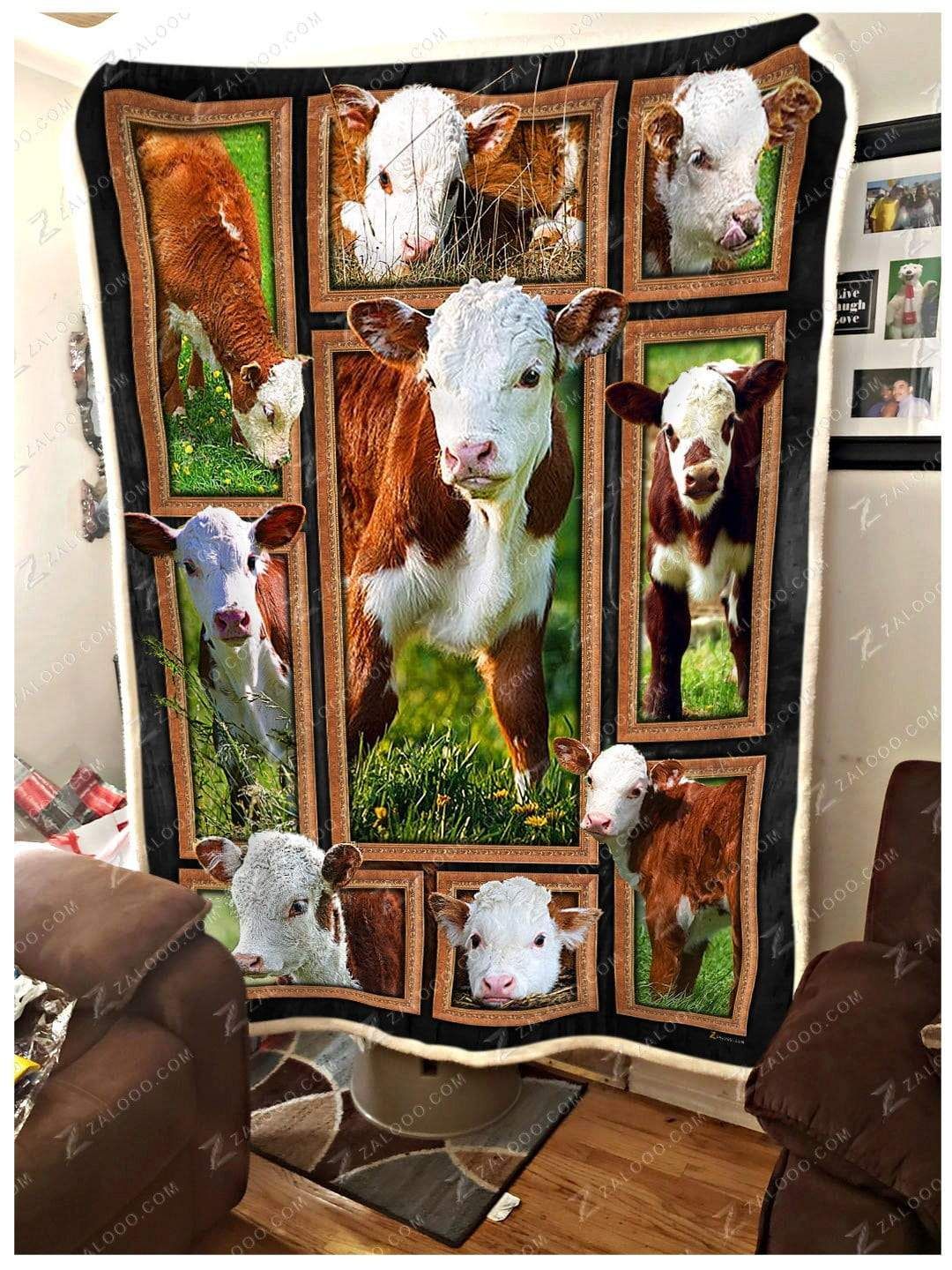 Cow Hereford Calves Sherpa Fleece Blanket