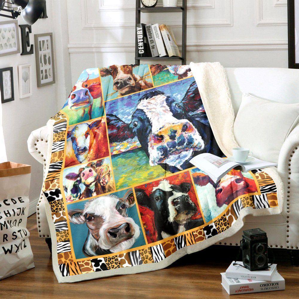 Cow Sherpa Fleece Blanket