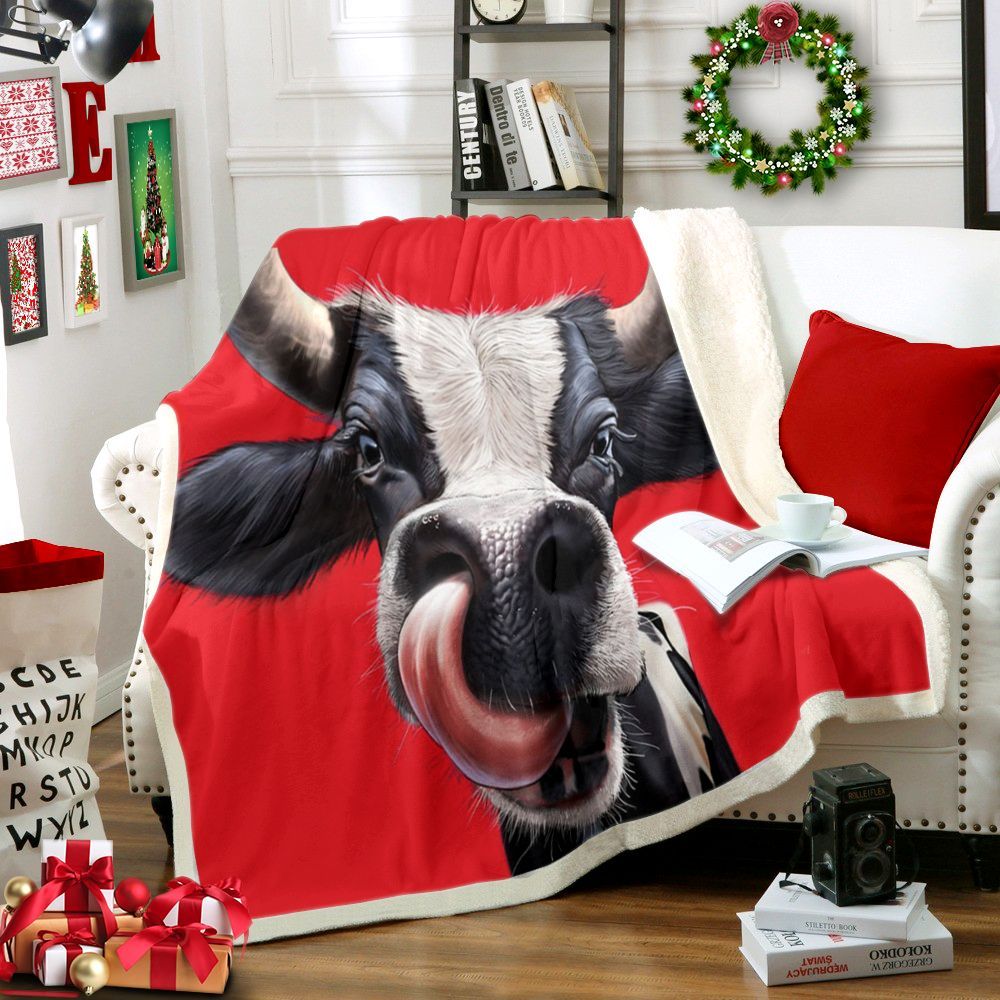 Cow Sherpa Fleece Blanket
