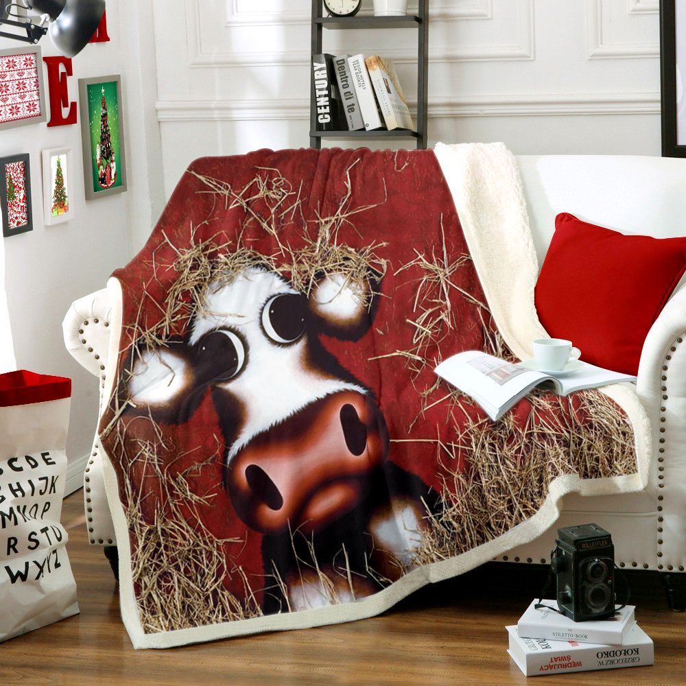Cow Sherpa Fleece Blanket