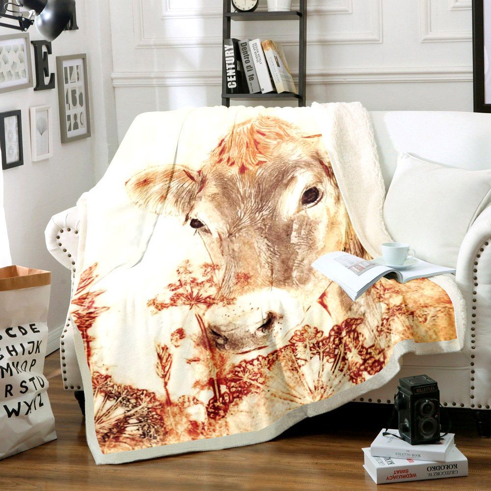 Cow Sherpa Fleece Blanket
