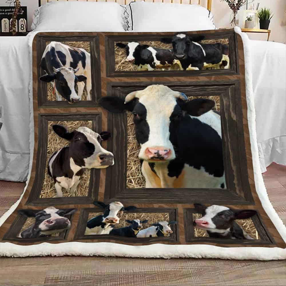 Cow In Barn Sherpa Fleece Blanket