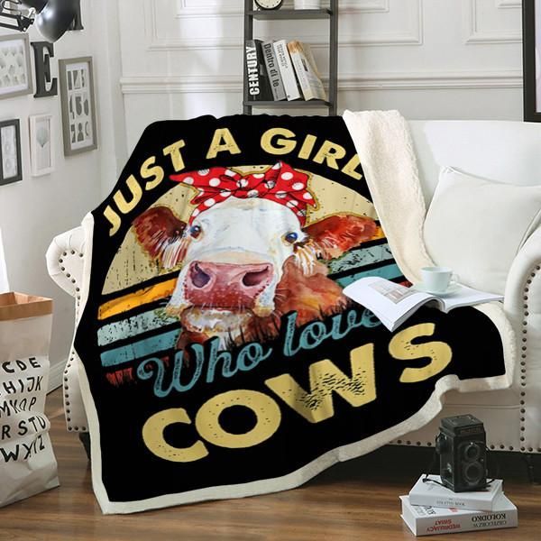 Cow Just A Girl Sherpa Fleece Blanket