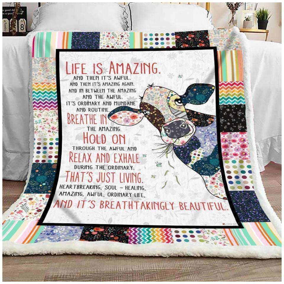 Cow Life Is Amazing Sherpa Fleece Blanket