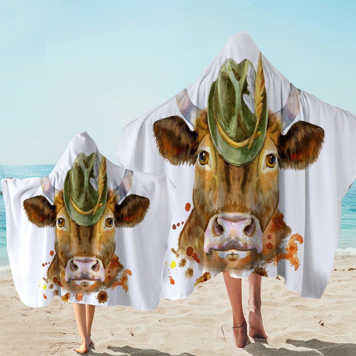 Cow Mugshot Autumn Leaves Printed Hooded Towel