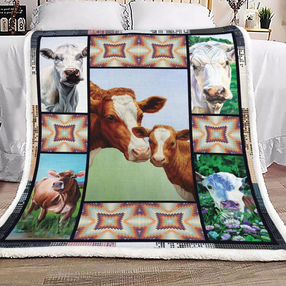 Cow Native Artwork Collection Sherpa Fleece Blanket