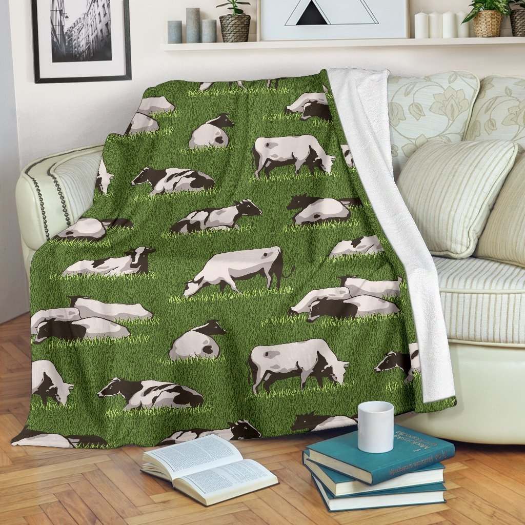 Cow On Green Grass Sherpa Fleece Blanket