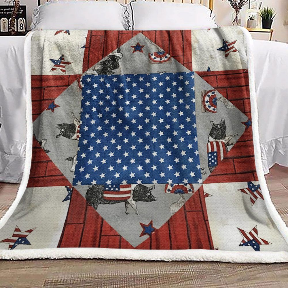 Cow Pig Flag Usa Sherpa Fleece Blanket