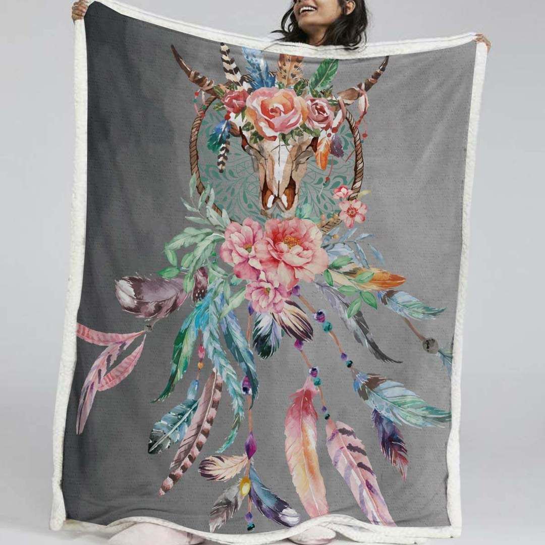 Cow Skull Sherpa Fleece Blanket