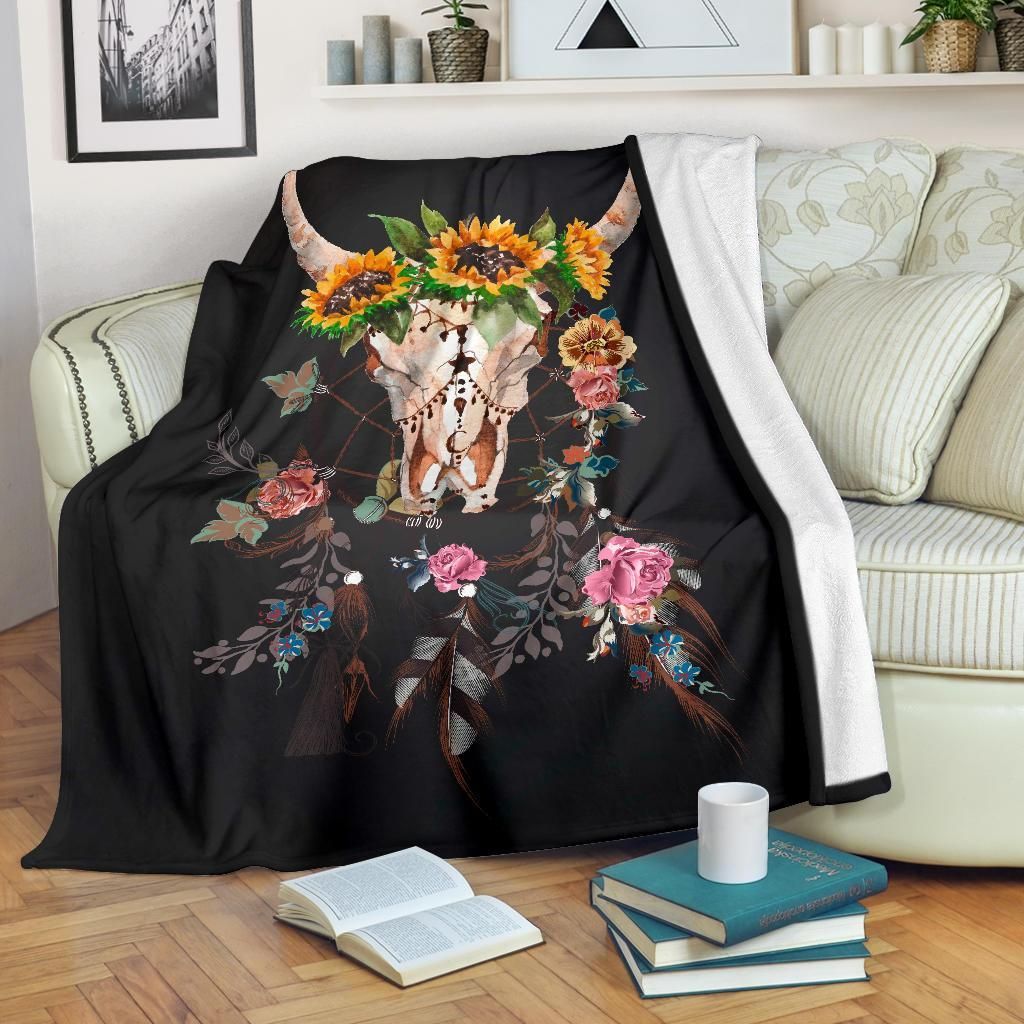 Cow Skull Sherpa Fleece Blanket