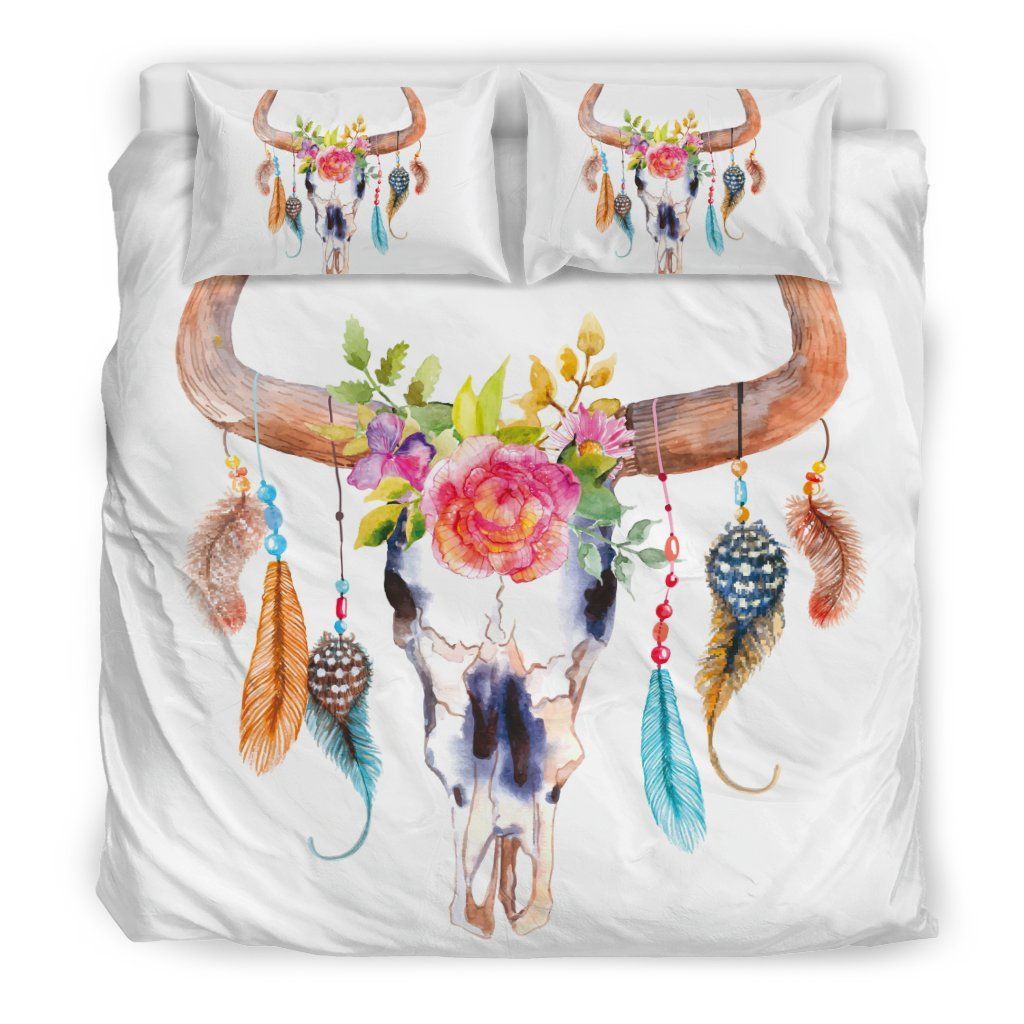 Cow Skull Flowers Bedding Set