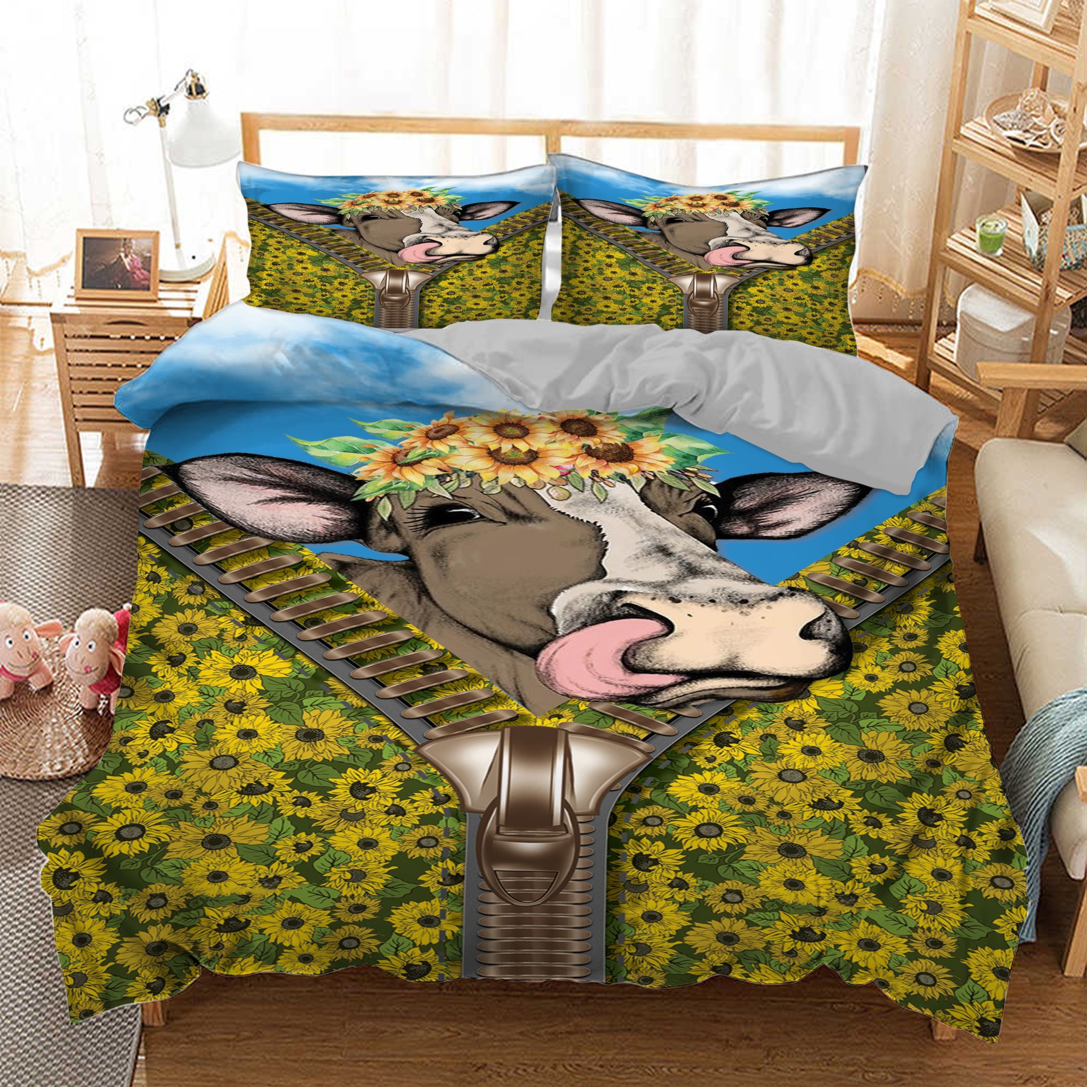 Cow Sunflower  Bedding Set