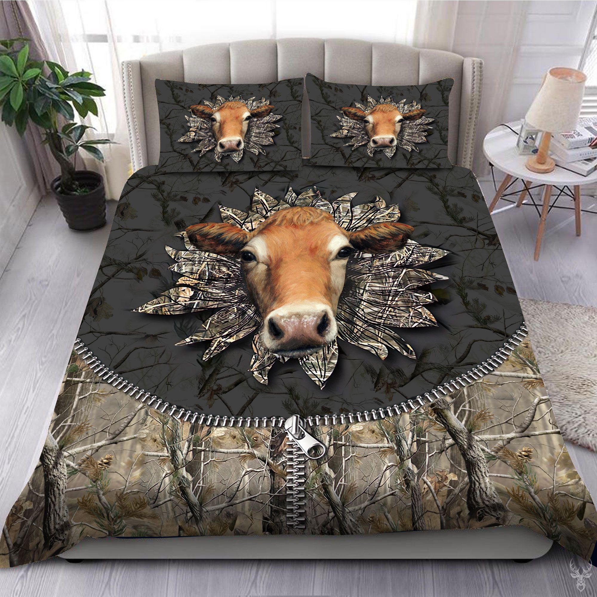 Cow Sunflower Camo Bedding Set