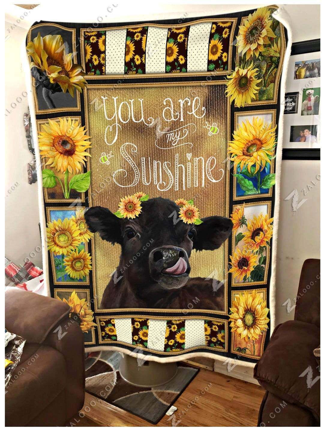 Cow Sunflower Sherpa Fleece Blanket