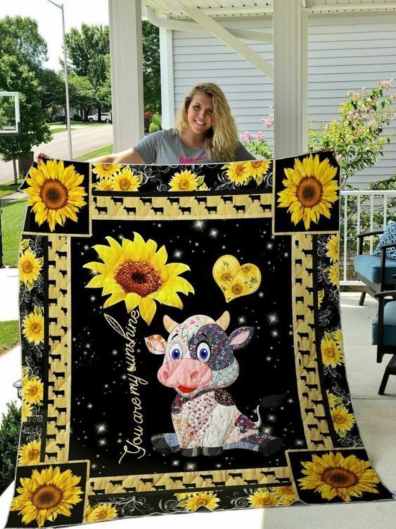 Cow Sunflower CLA0710266Q Quilt Blanket