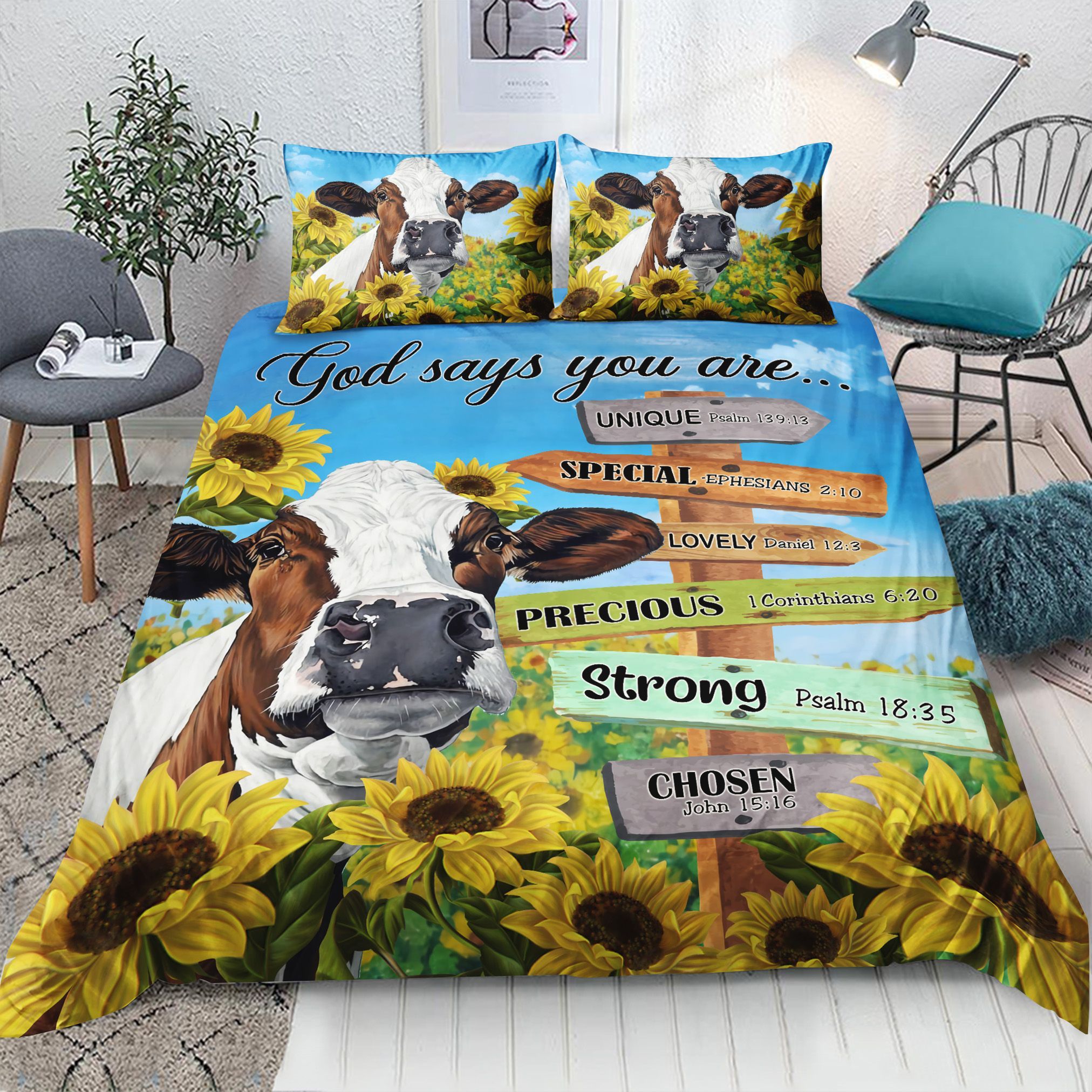 Cow Sunflower God Says You Are Bedding Set