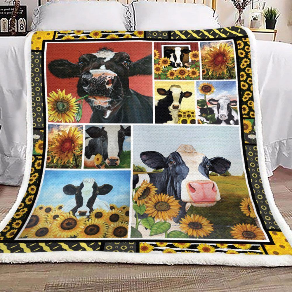 Cow Sunflower Sherpa Fleece