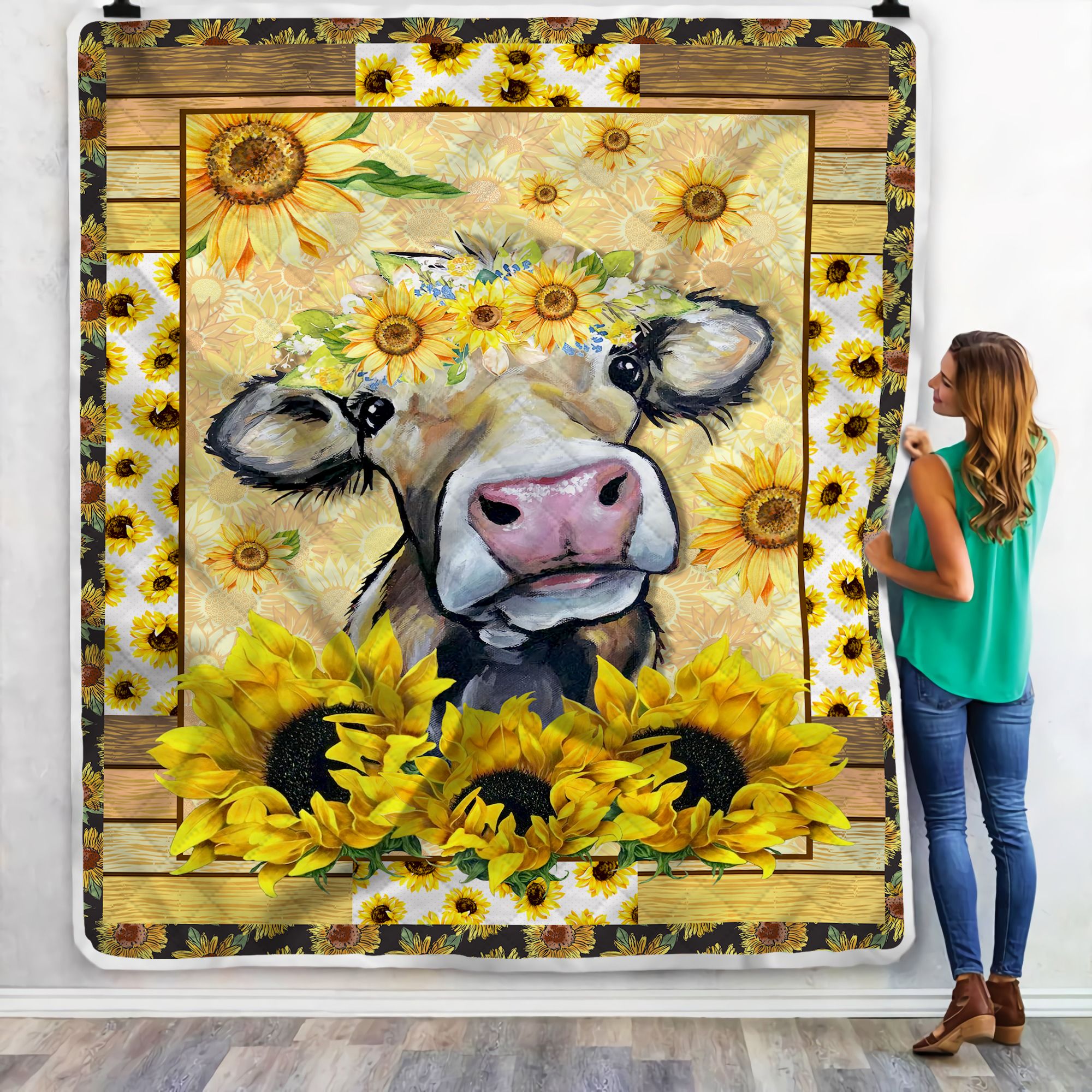 Cow Sunflower Fleece Blanket