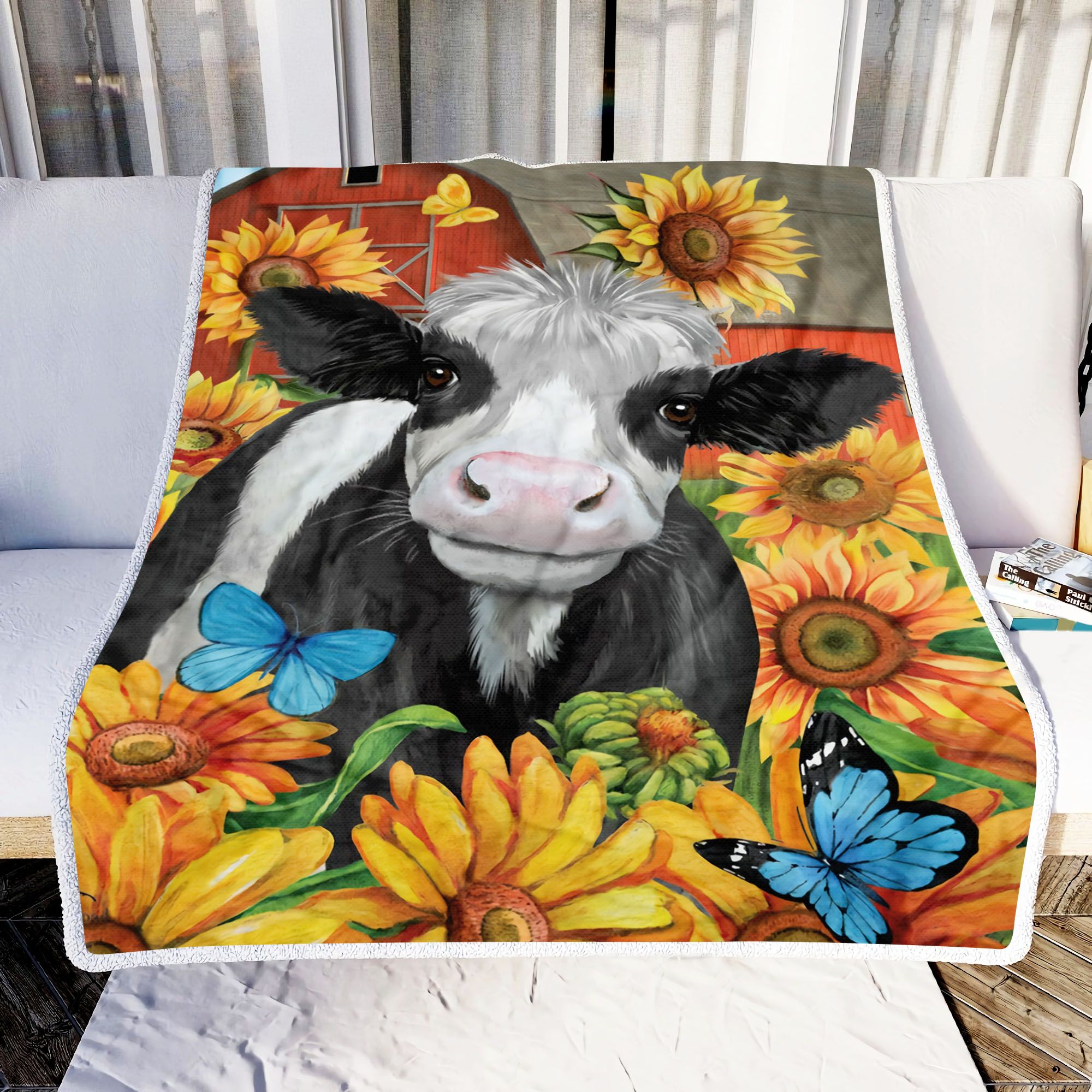 Cow Sunflower Fleece Blanket