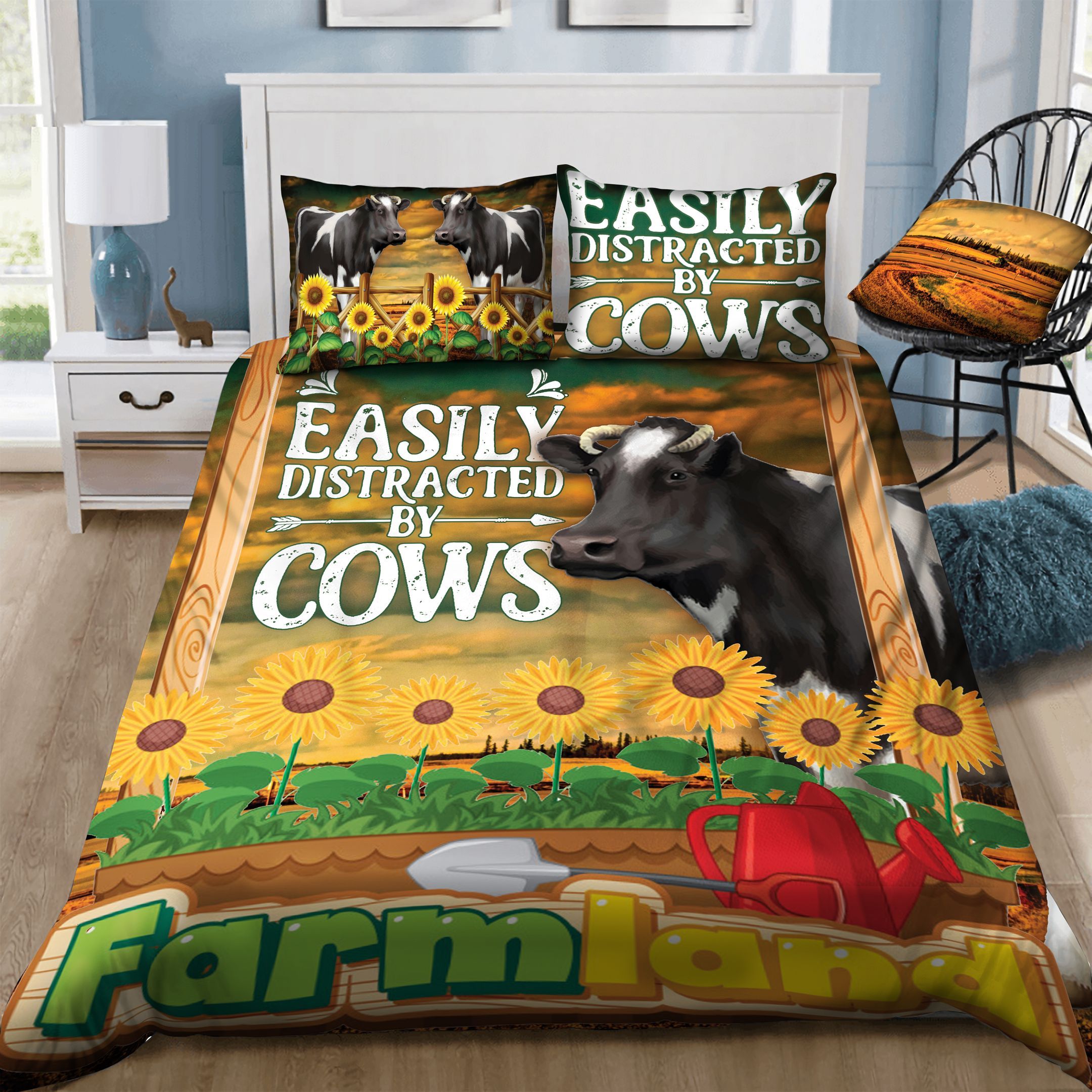 Cow Sunflowers  Bedding Set