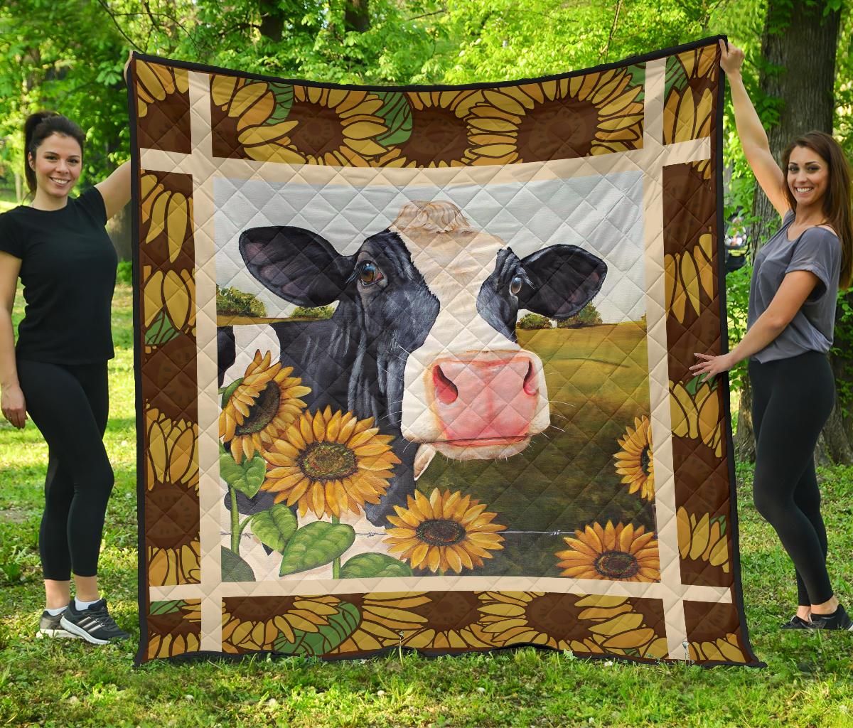 Cow Sunflowers Quilt Blanket For Cow Lovers Sk03 Dhc1112210Dd