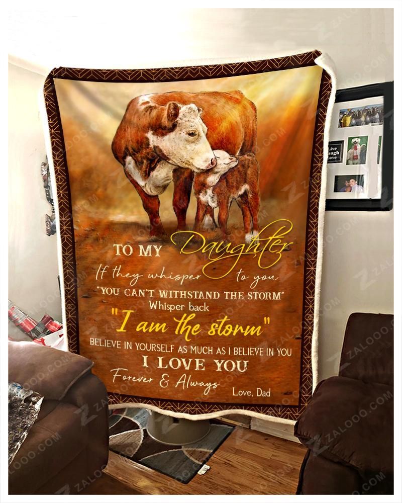 Cow To My Daughter Love Dad Sherpa Fleece Blanket