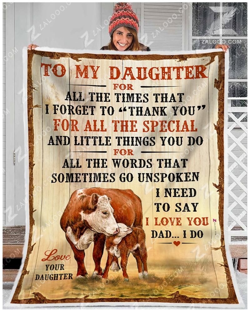 Cow To My Daughter Love Dad I Love You Sherpa Fleece Blanket