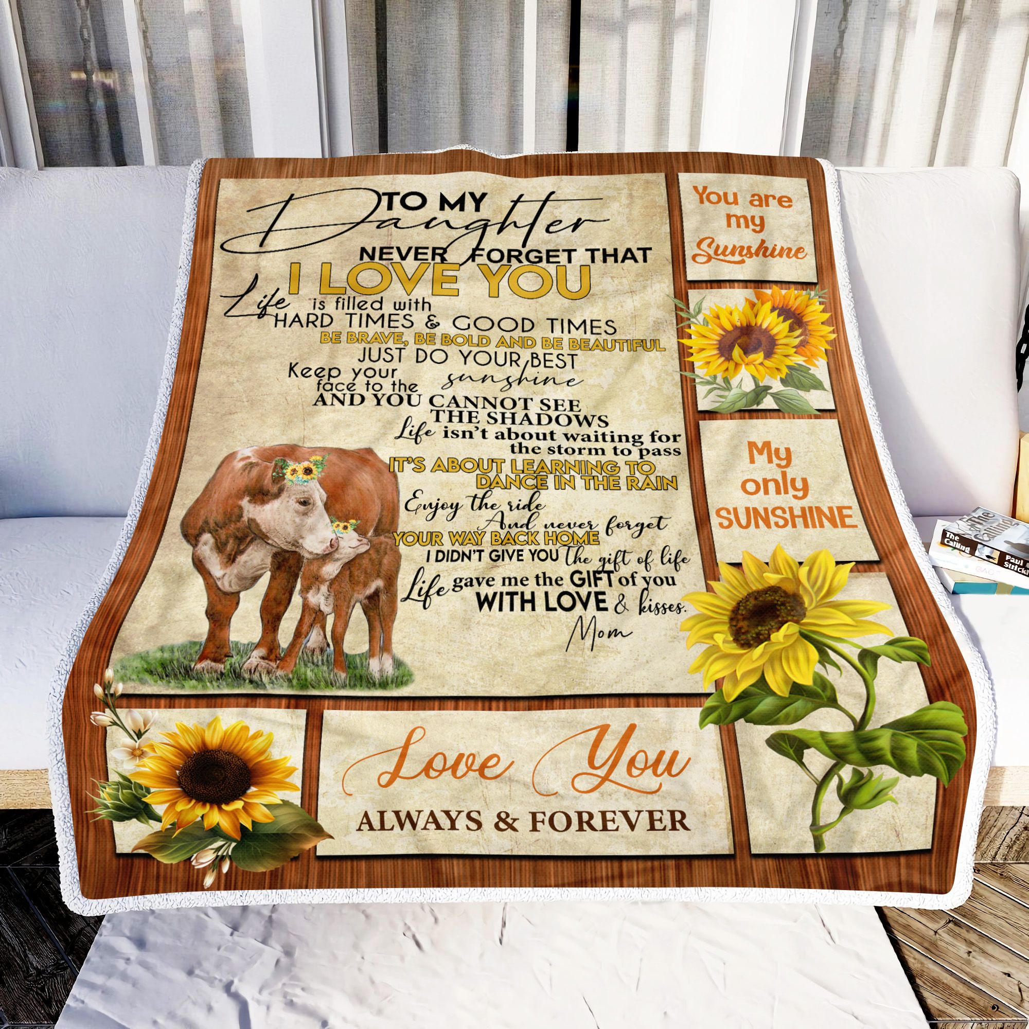 Cow To My Daughter Sunflower Fleece Blanket