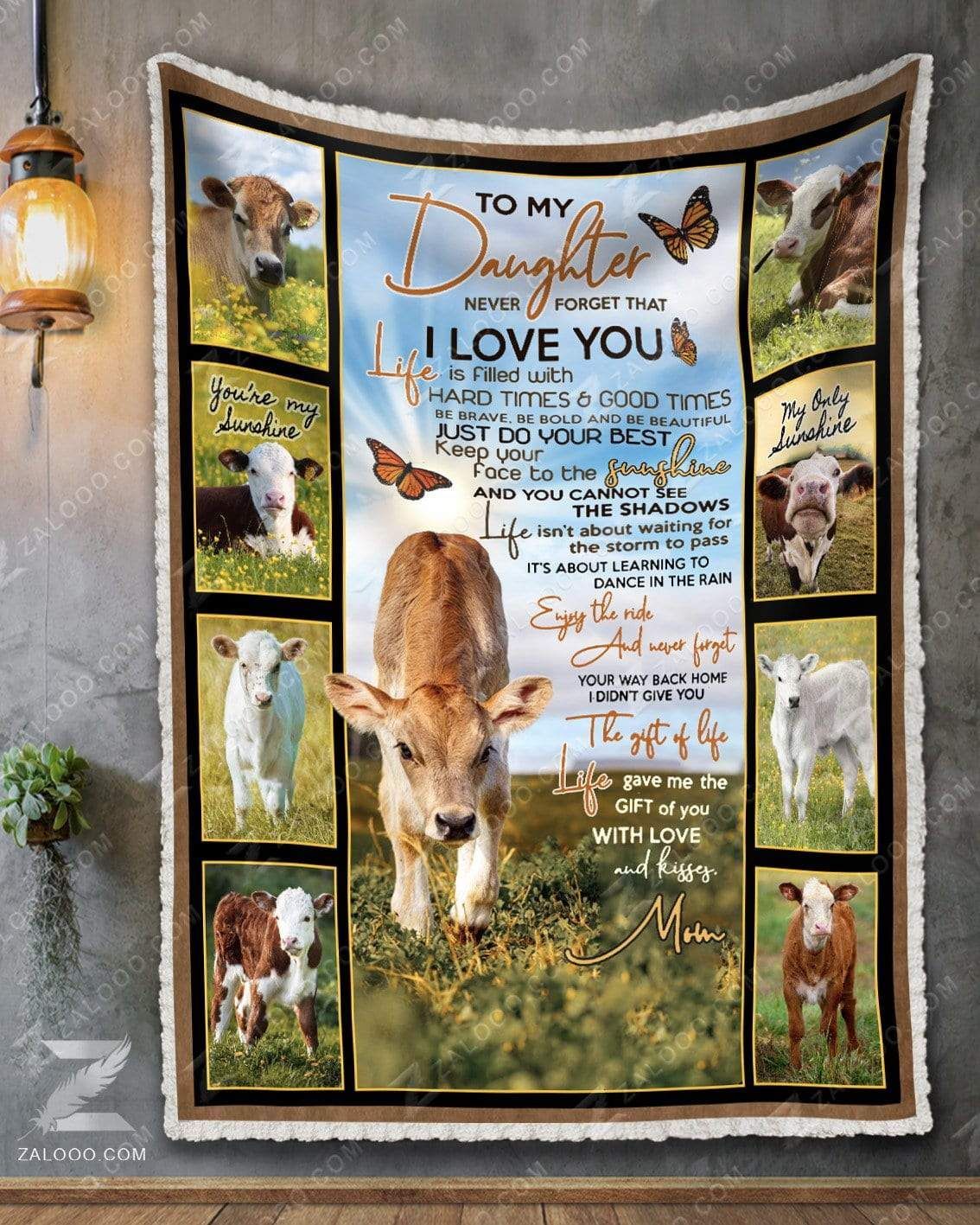 Cow To My Daughter You Are My Sunshine Love Mom Sherpa Fleece Blanket