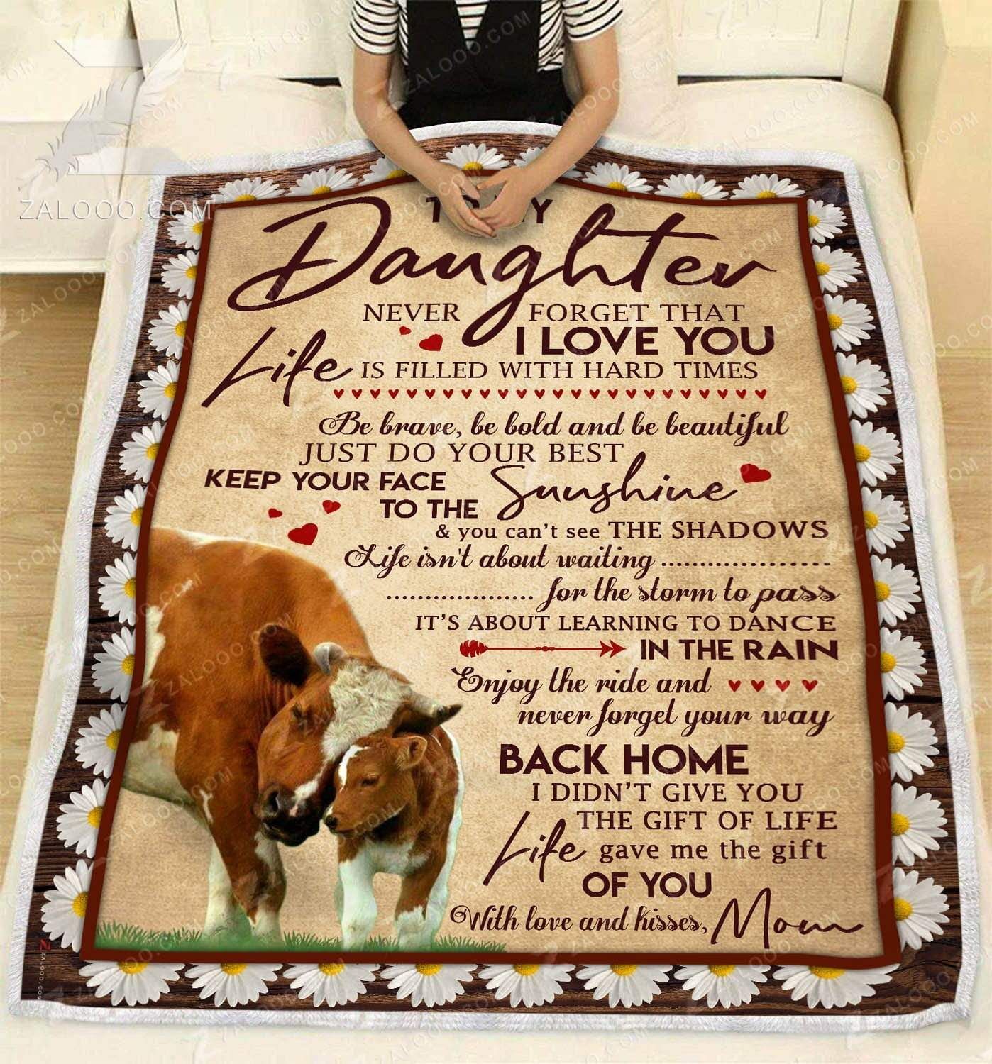 Cow To My Daughter Your Way Back Home Love Mom Sherpa Fleece Blanket