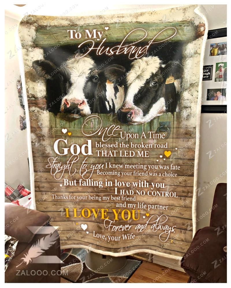 Cow To My Husband God Blessed The Broken Road Sherpa Fleece Blanket