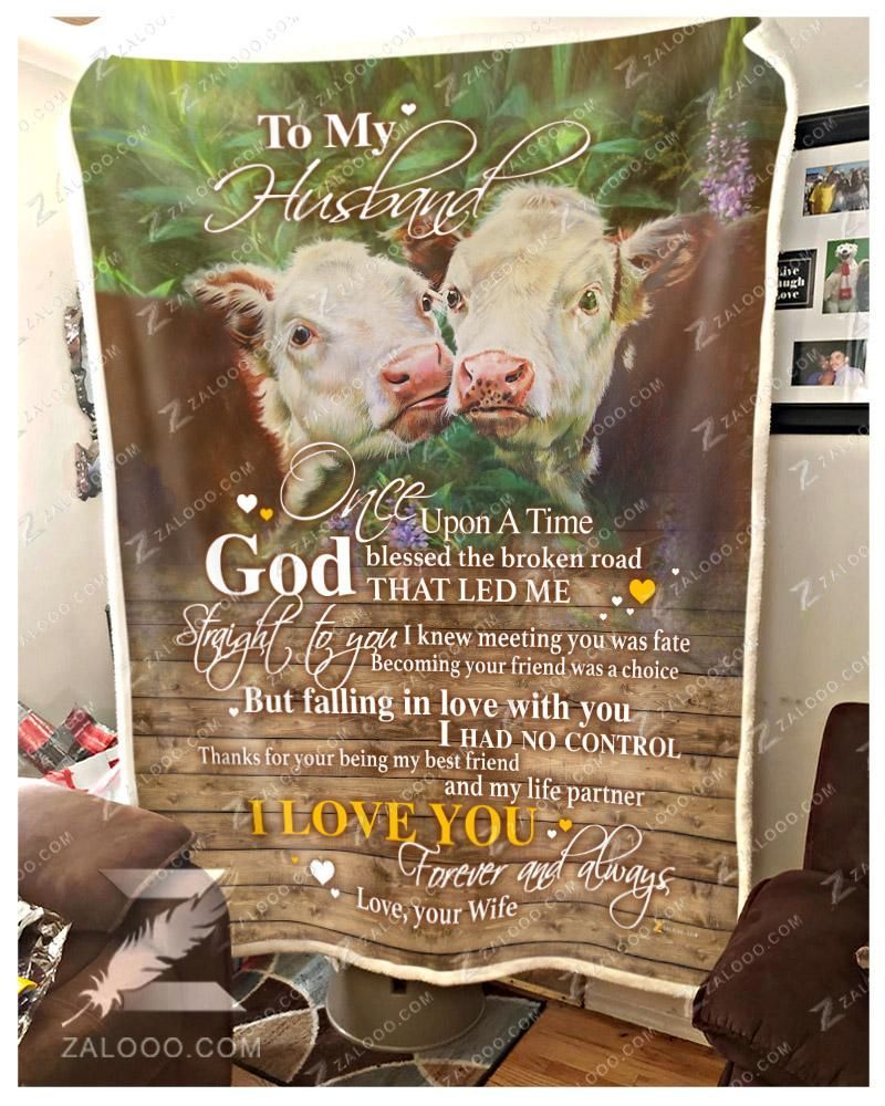 Cow To My Husband God Blessed The Broken Road Sherpa Fleece Blanket