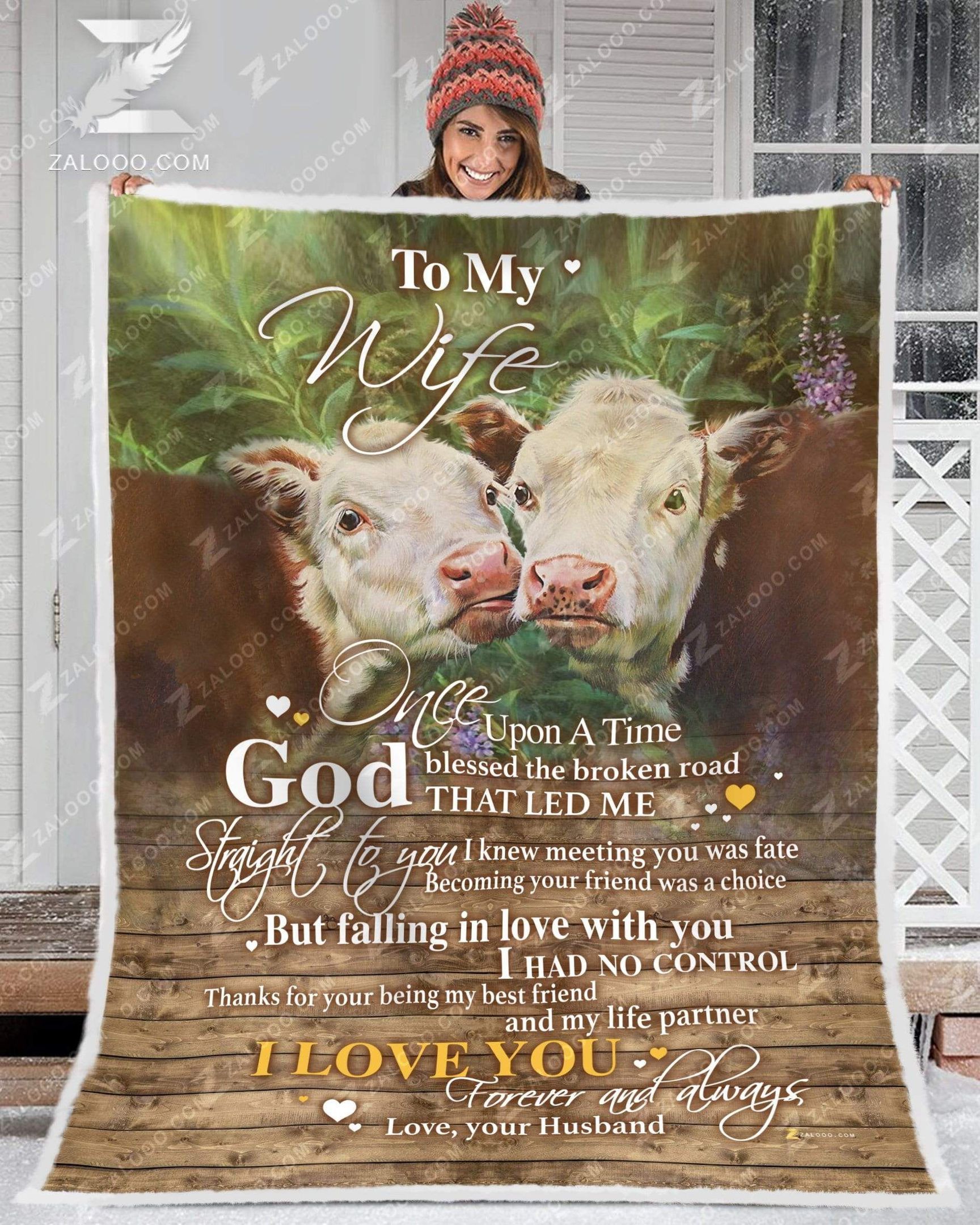 Cow To My Wife God Blessed The Broken Road Sherpa Fleece Blanket