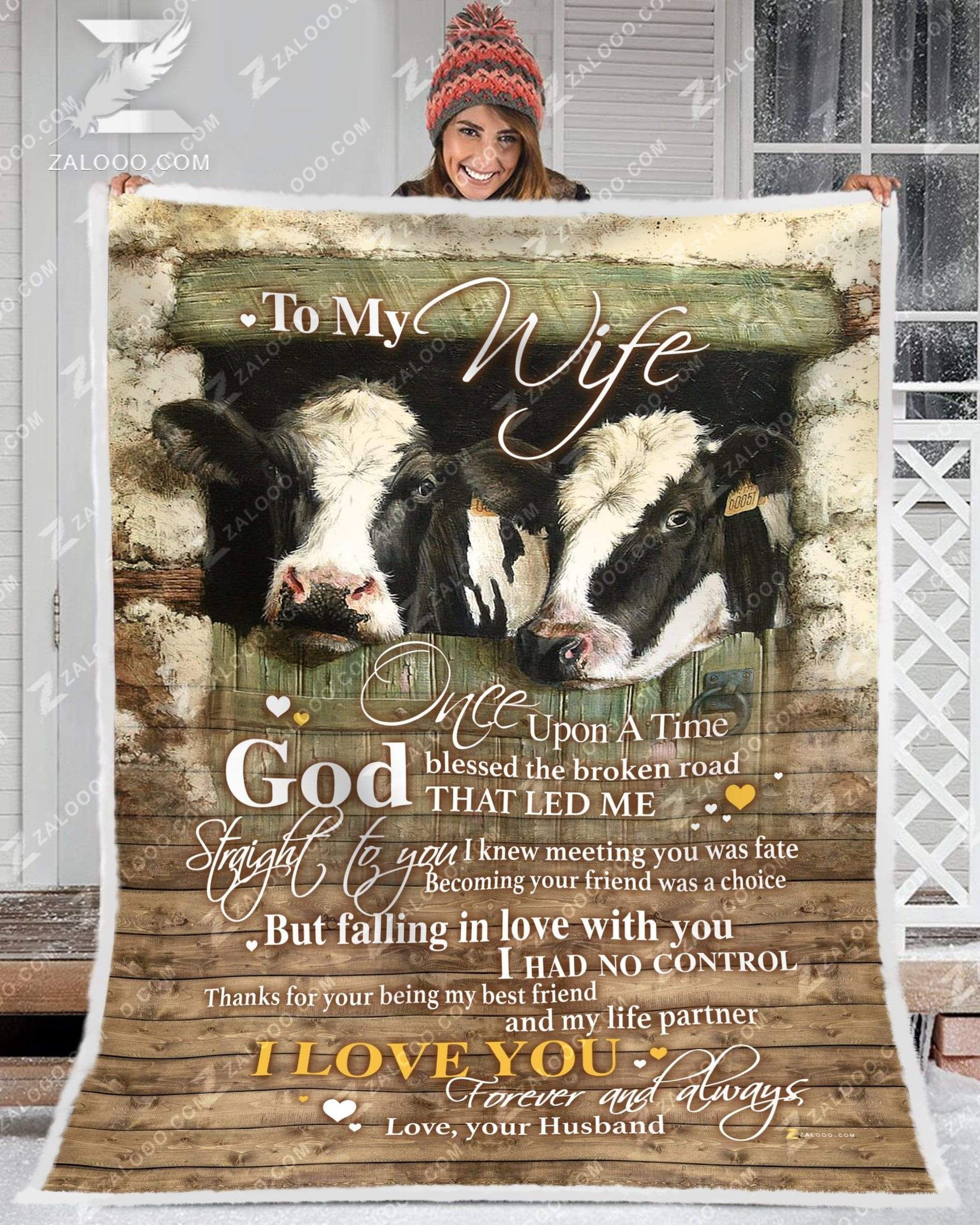Cow To My Wife God Blessed The Broken Road Sherpa Fleece Blanket