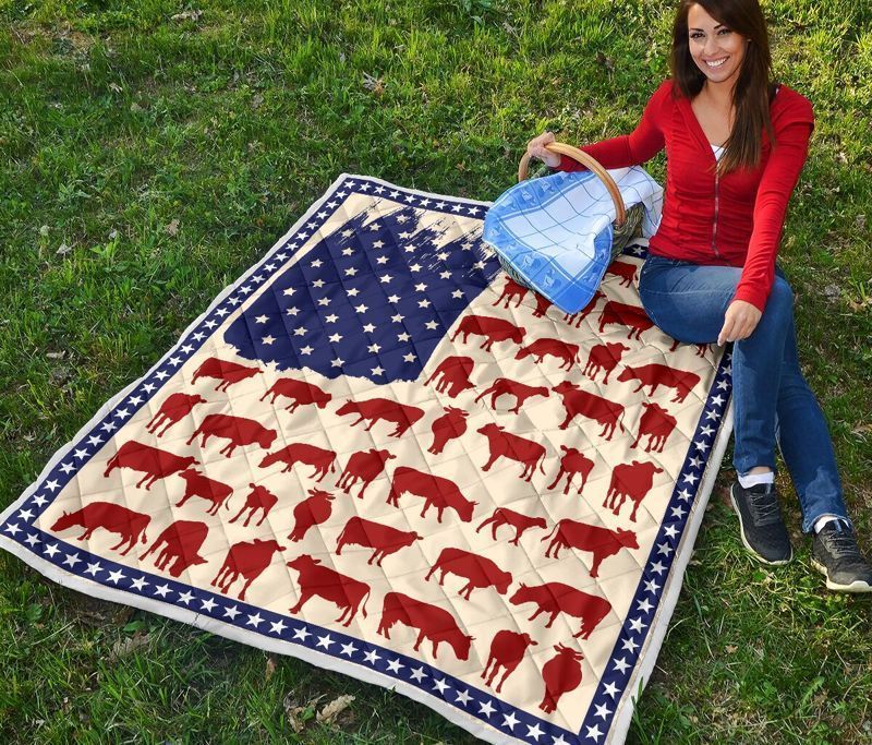 Cow Us Flag Sherpa Fleece Blanket