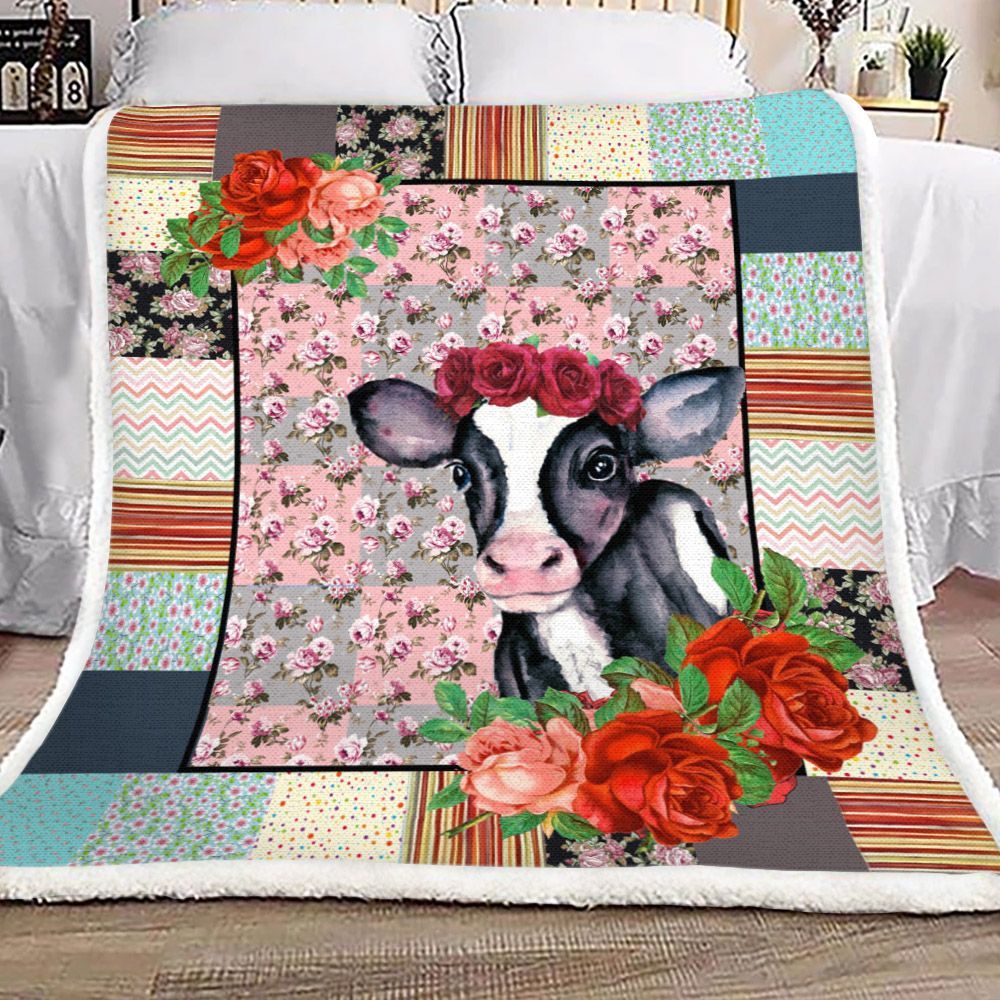 Cow Sherpa Fleece Blanket